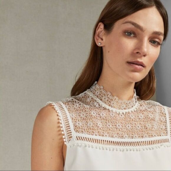 Ted Baker Carsey Crocheted Lace Yoke Shift Dress Ivory TB3 US8 - Picture 5 of 13